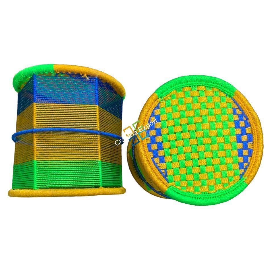 Round Stool Iron Frame Rope Wicker handwoven with traditional style