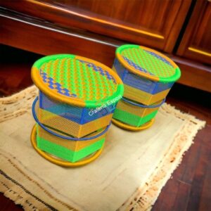 Round Stool Iron Frame Rope Wicker handwoven with traditional style