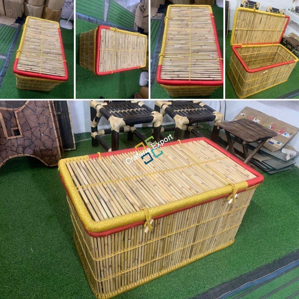 Handcrafted Bamboo Cane Laundry Storage Basket
