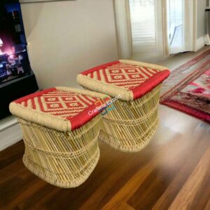 Bamboo Mudda Stool for Indoor and Garden in Square Shape / Bamboo Pidha Stool