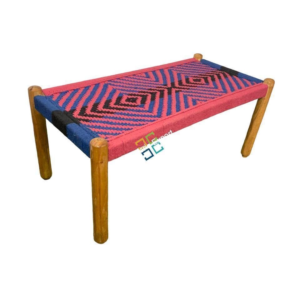 Wooden Seating Bench Handwoven | Small Charpai Bench khatola for Indoor/Garden/Terrace
