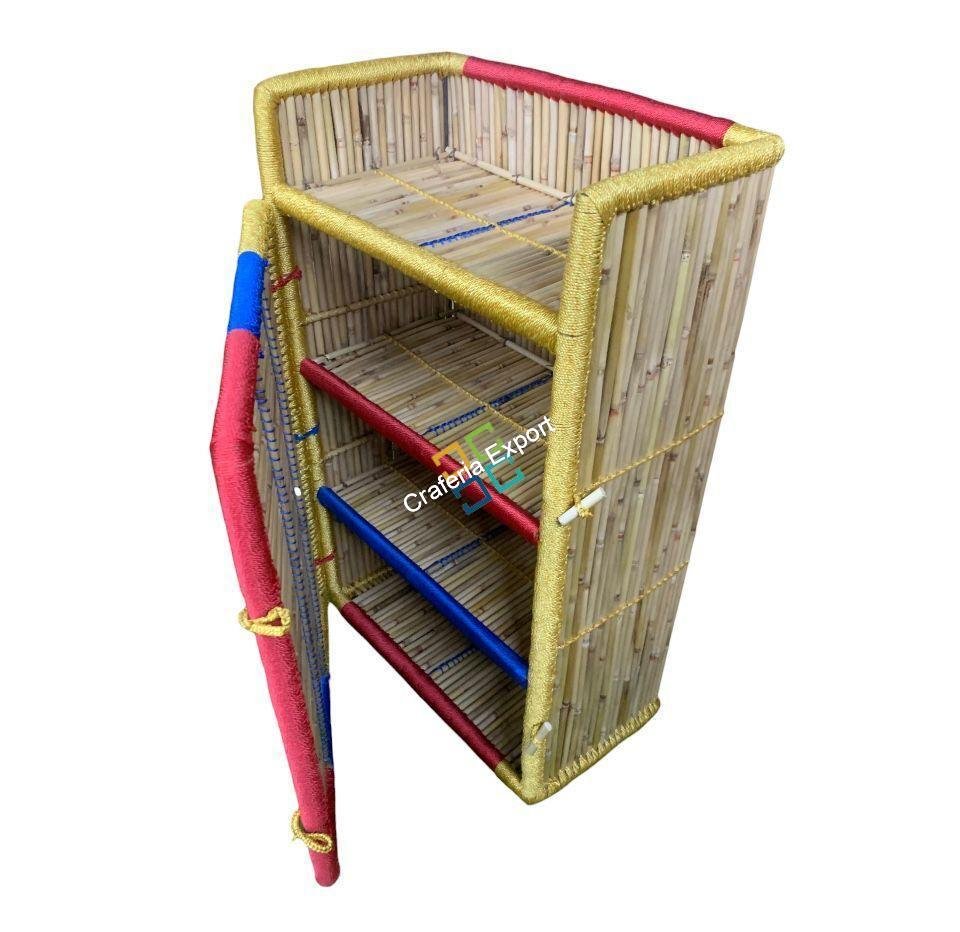 Handcrafted Bamboo Colorful Rack/Stand /shelf with 4 shelves with Door