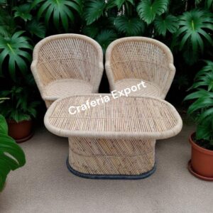 Natural Munj Bamboo Mudda Chairs with Table / Cane Armrest Chair table set for Lawn/ Balcony /terrace / Garden / Cafe/  Hotels (XL-size)