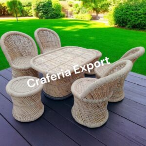 Handmade Natural Bamboo Chairs Stool With Table Furniture Set For Living Room Hotel Cafe