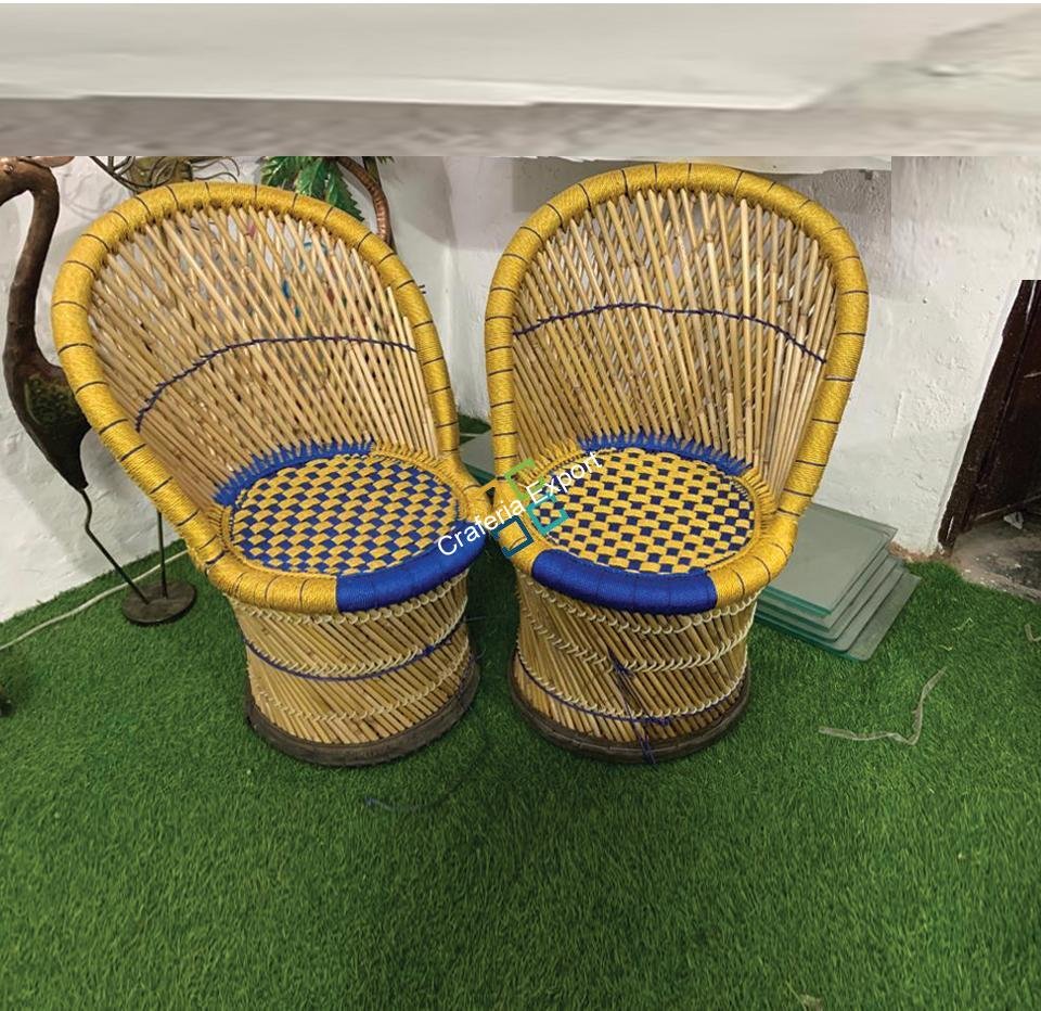 Modern Bamboo Mudha Chairs Table Furniture Set of 3 for Home, Garden Restaurant ,Resorts Use