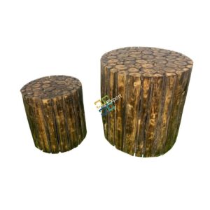 Round Shaped Wooden Coffee Table Log Stool/Bedside Table (Set of 2)