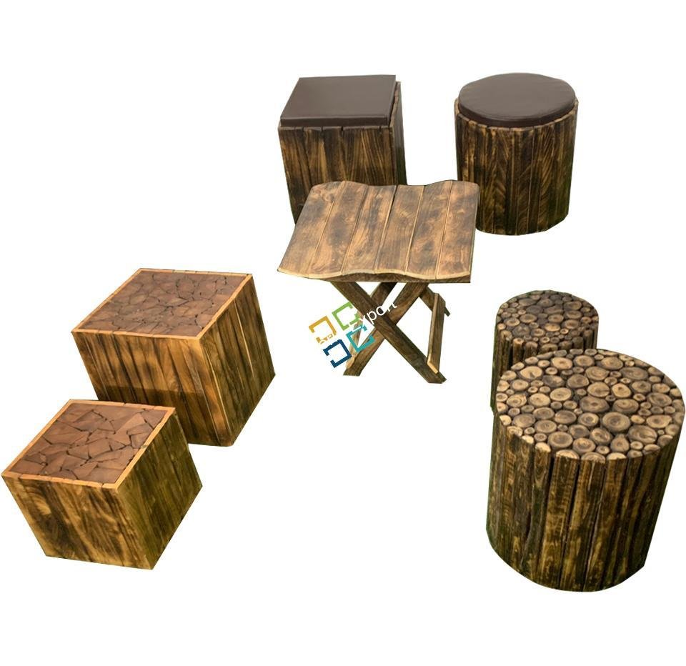 Natural Wood Coffee Table Stools furniture set | Home Luxury Ascents
