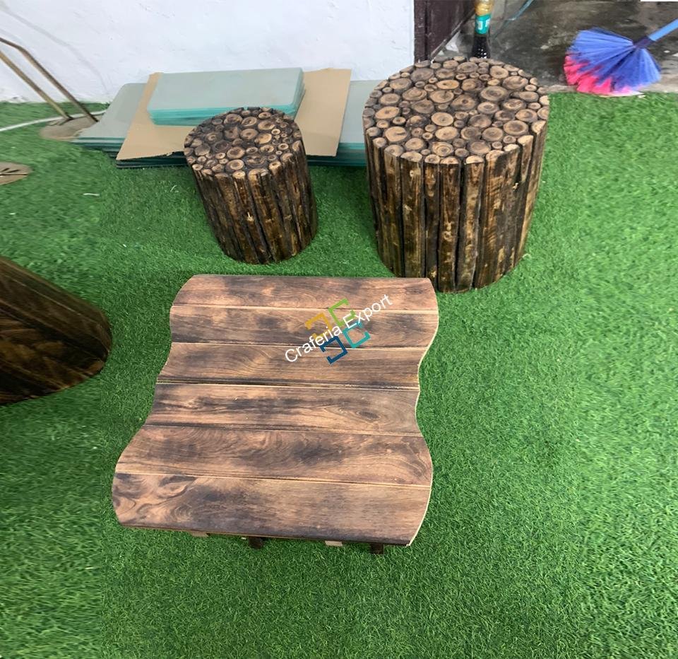 Natural Wood Coffee Table Stools furniture set | Home Luxury Ascents