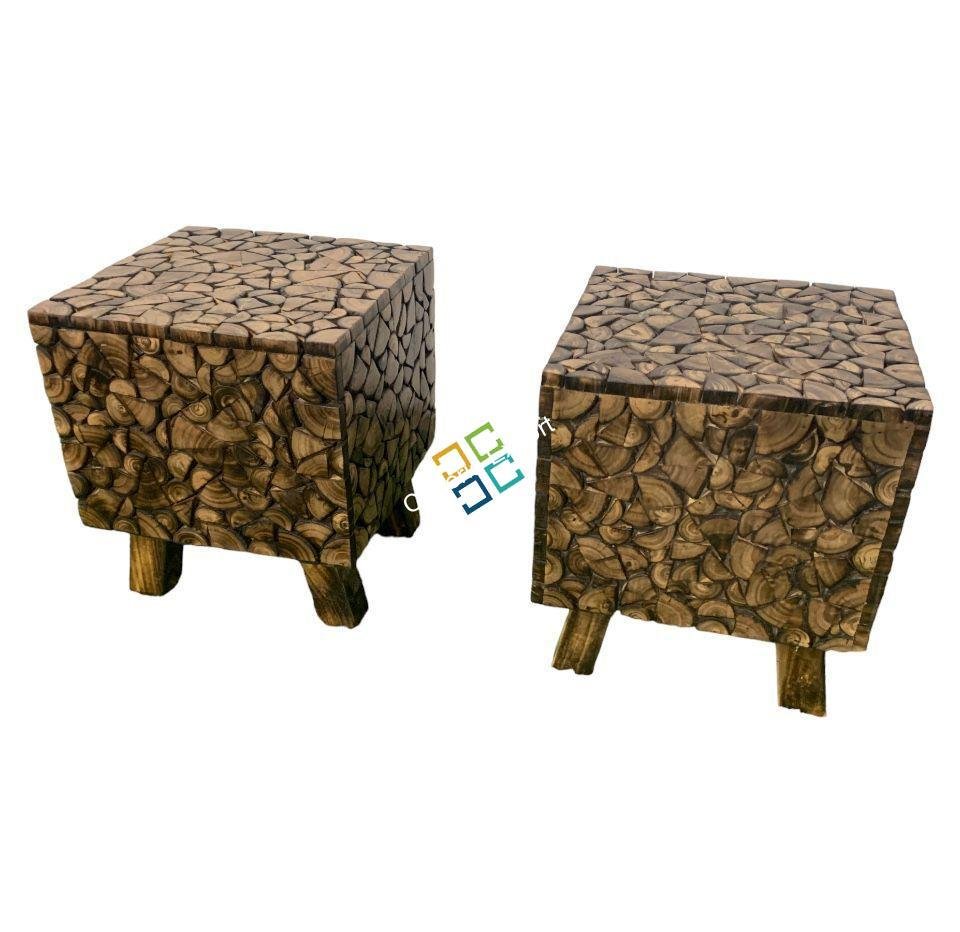 Wooden Natural Square Shaped Log Coffee Table Stool