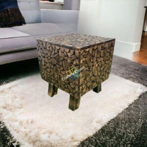 Wooden Natural Square Shaped Log Coffee Table Stool