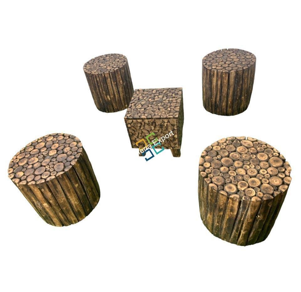 Wooden Round Shaped Coffee Table Stools