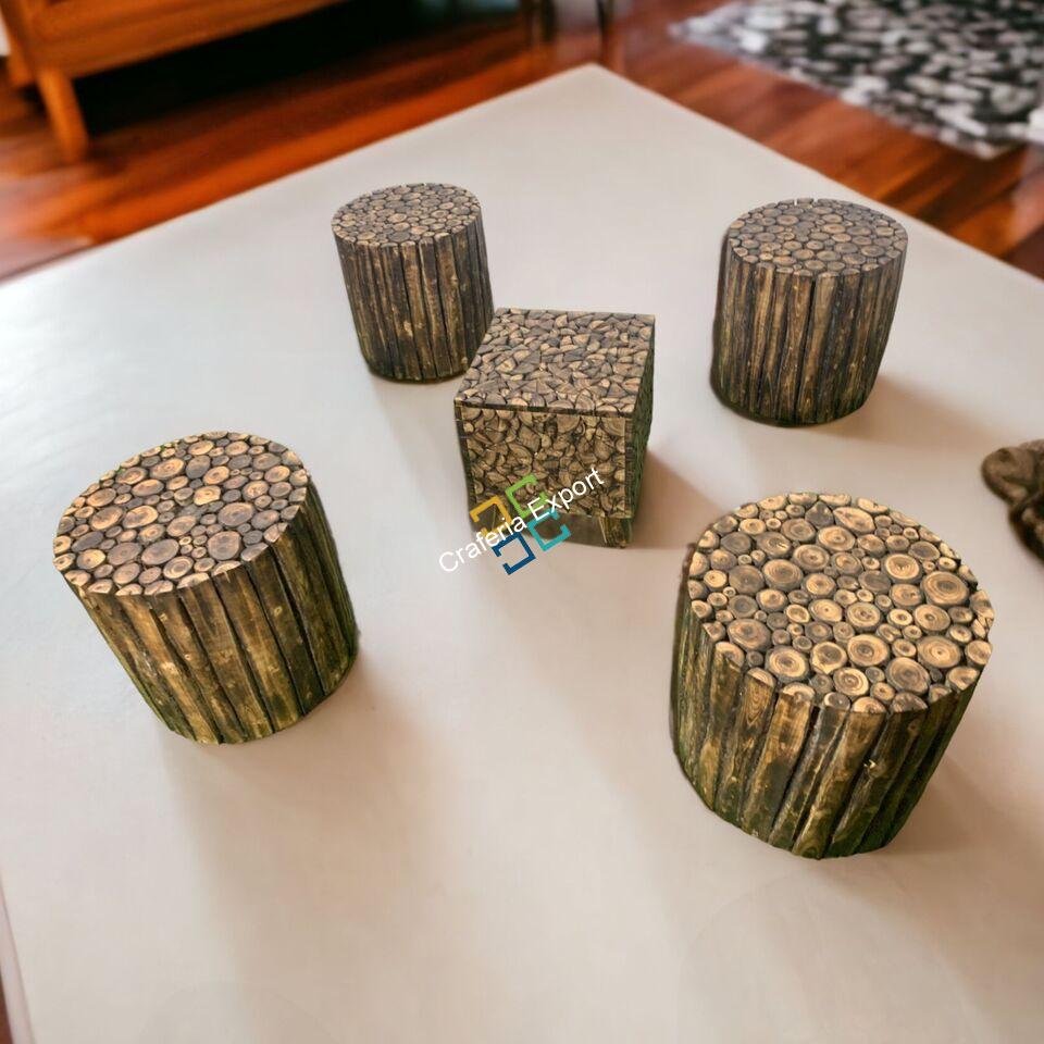 Wooden Round Shaped Coffee Table Stools