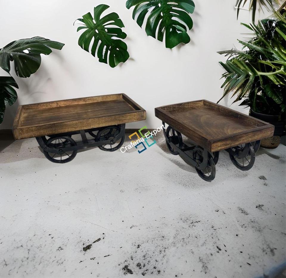 Wooden Serving Platter for Dining Table | Vintage Thela Trolley | Thela Serving Tray Snack Platter