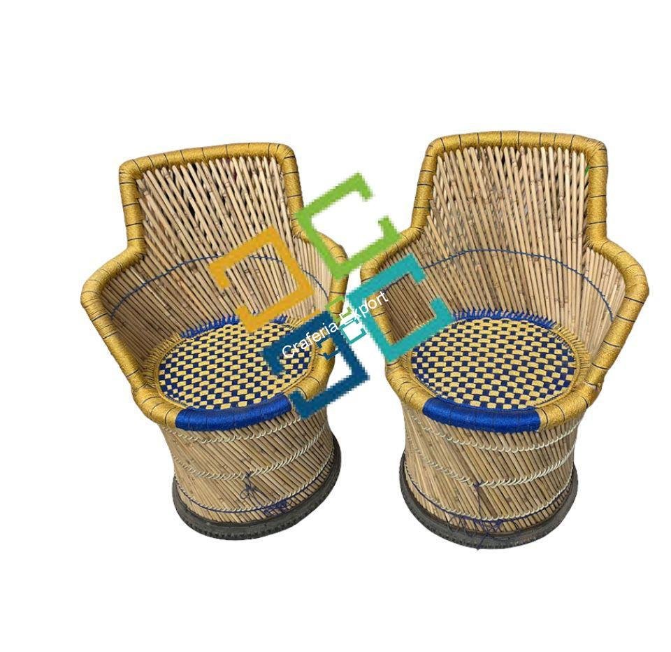 Bamboo Mudha Chairs ( Set of 2 ) with Armrest -Handmade furniture For Comfortable sitting -XL Size
