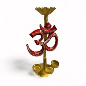 Red Om Metal Tea Light  Design Candle Holder Decorative Home Showpiece Items