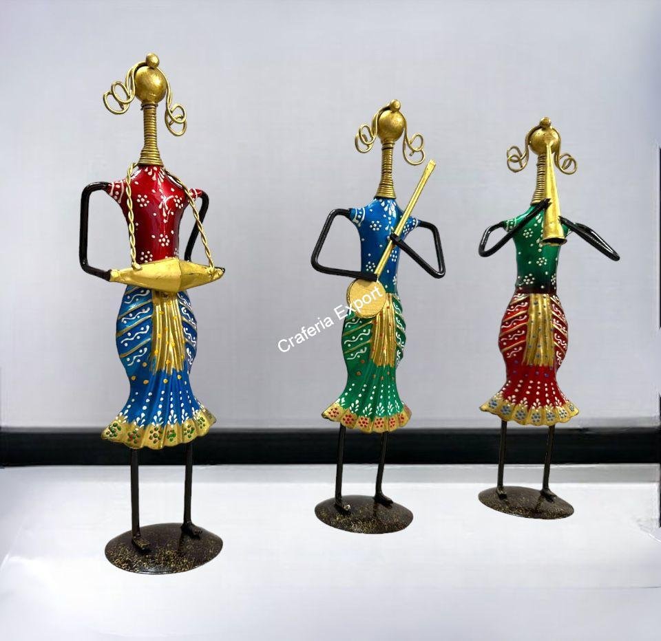 Tribal Lady Musicians Showpieces Set of 3 for Home Decoration, Office, Table Decor