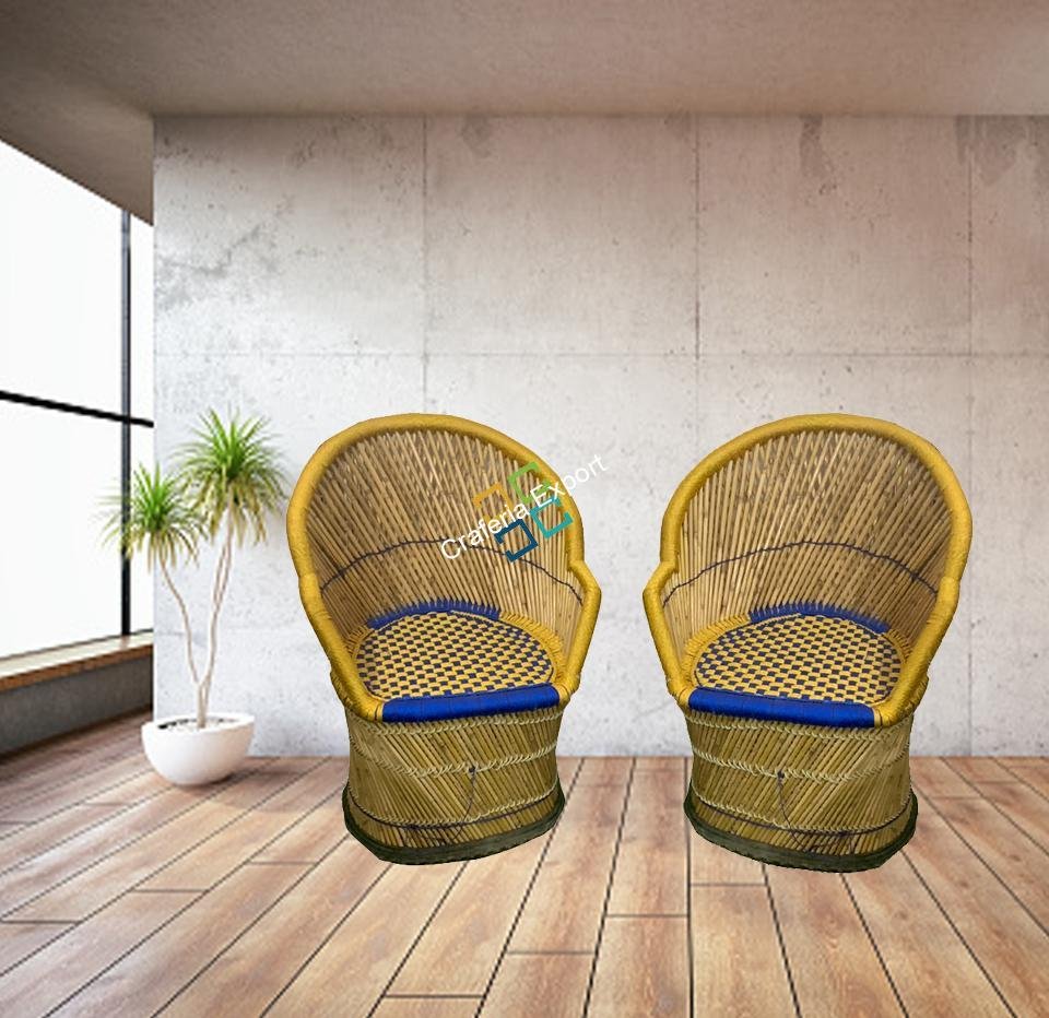 Modern Design Extra Large Size Bamboo Chairs (Set of 2) with Armrest Furniture for Living Area