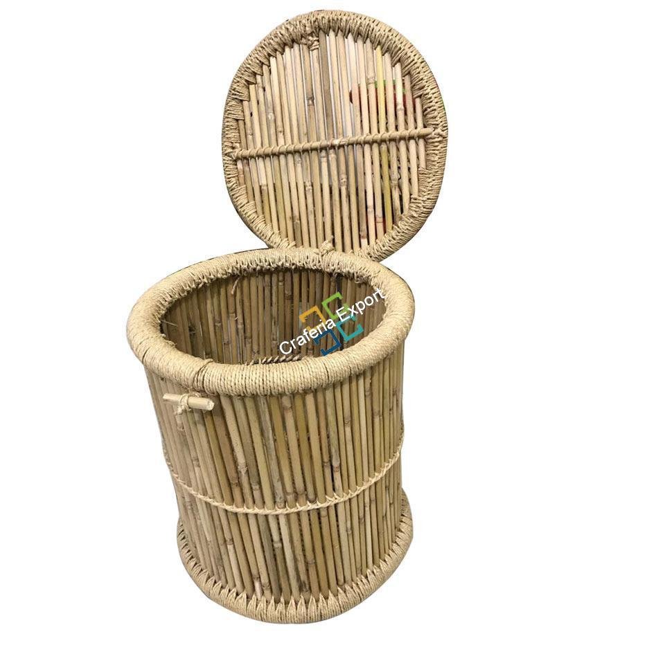 Natural Eco-friendly Handmade Bamboo Basket Storage Box in Round Shape with Lid