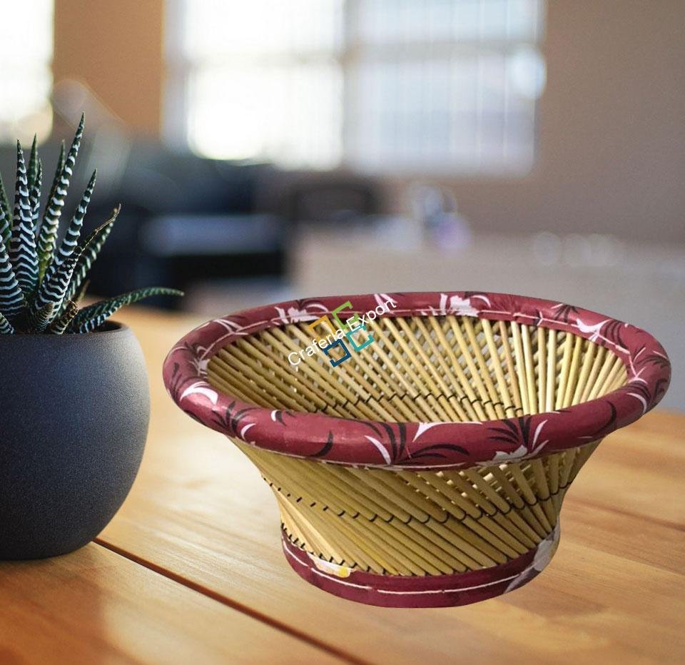 Mini Basket handmade with bamboo stick for decor-maroon