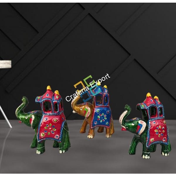 Elephant Paper Mache Decorative Showpiece for Home Decor/Gift  (Set of 3)