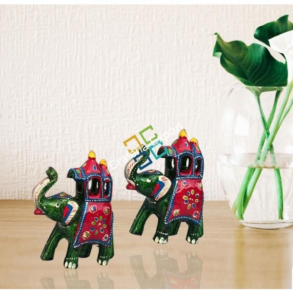 Handicrafts Paper Mache Elephant Decorative Showpiece for Home Decor (Set of 2)