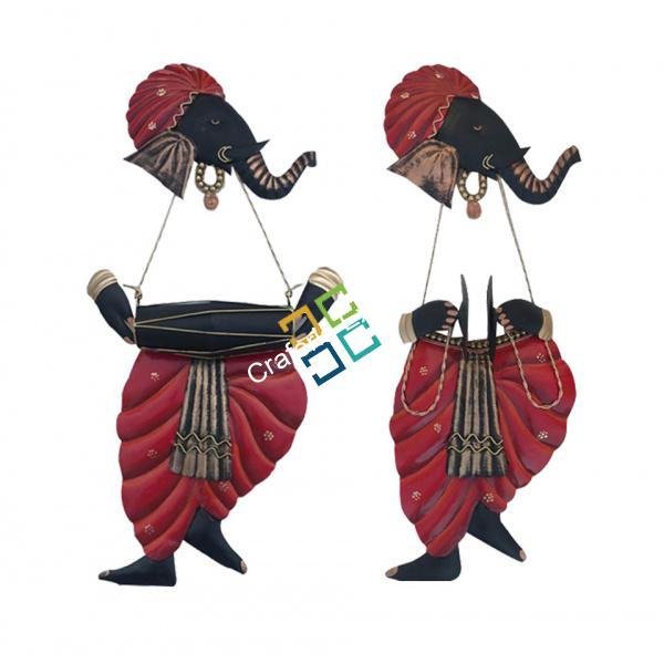 Metal lord ganesha with musical instrument wall decor Showpiece (Set of 2)