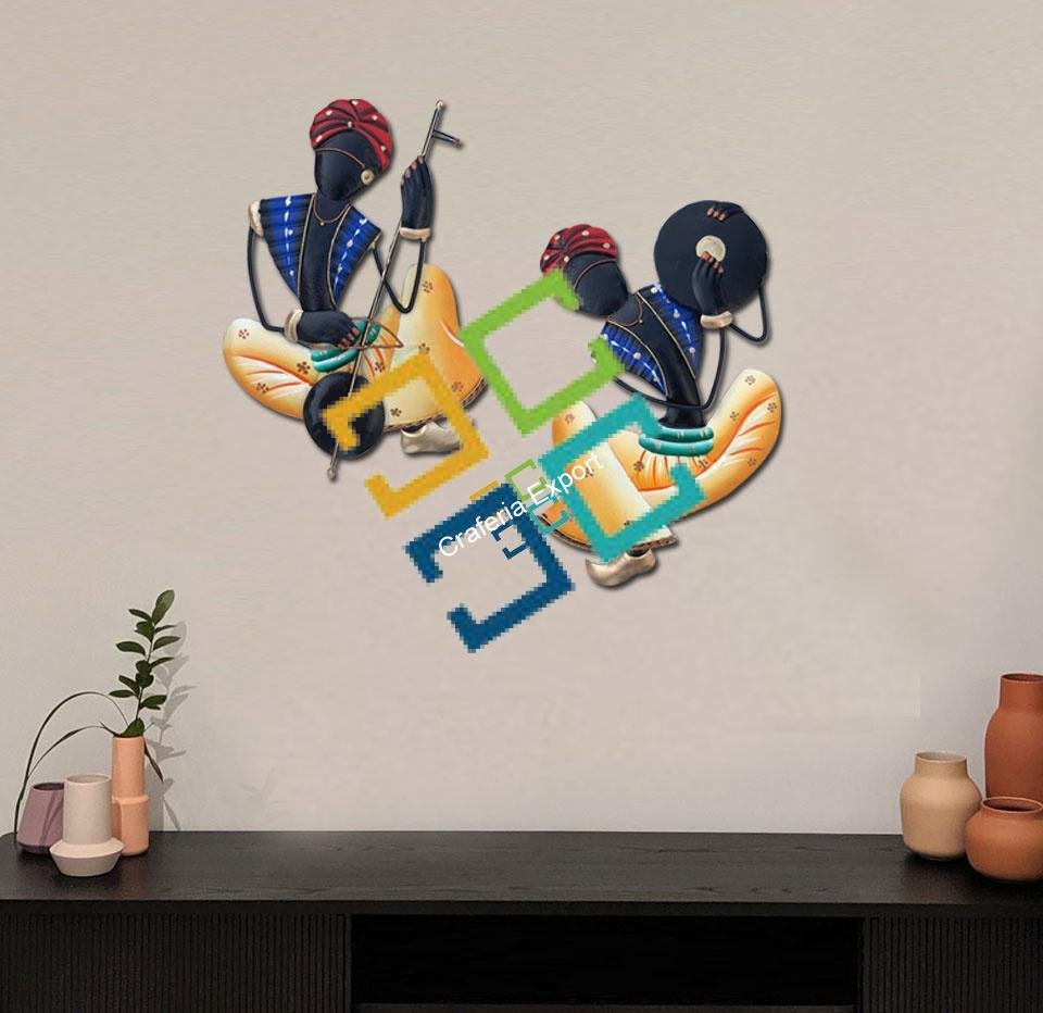 Rajasthani indian cultural playing musical instrument showpiece / wall hanging ( set of 2 pcs )