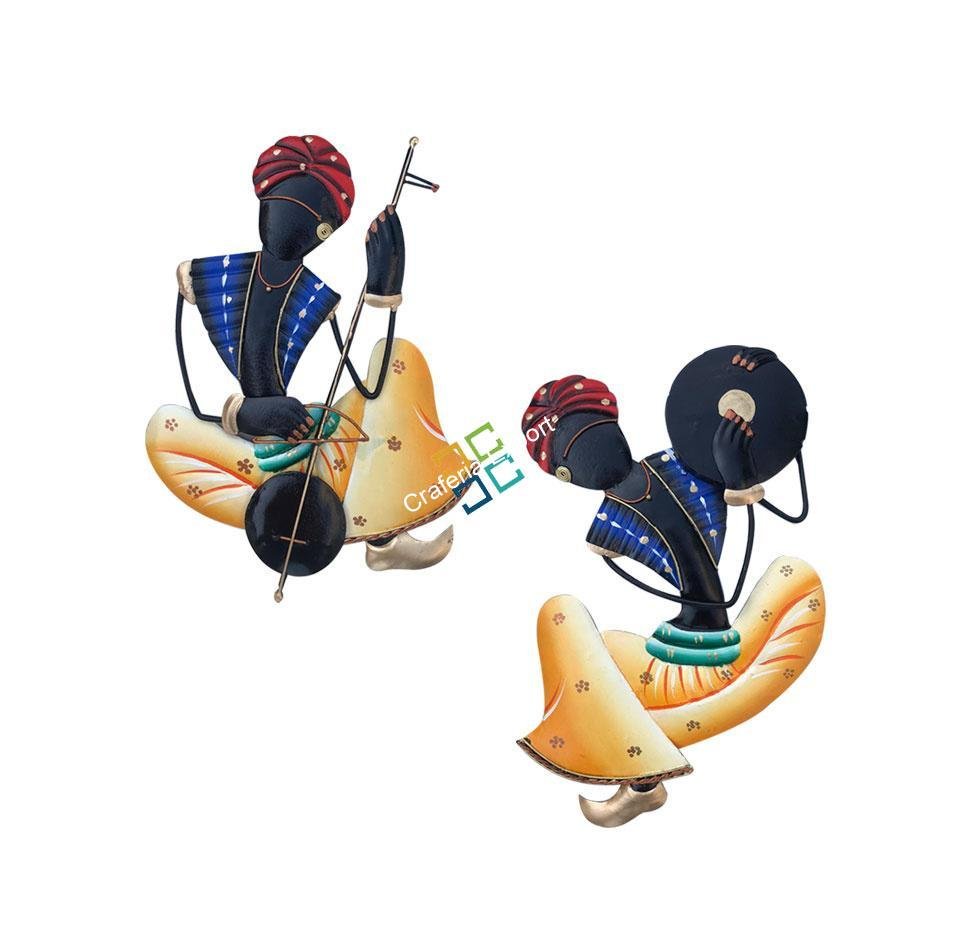 Rajasthani indian cultural playing musical instrument showpiece / wall hanging ( set of 2 pcs )