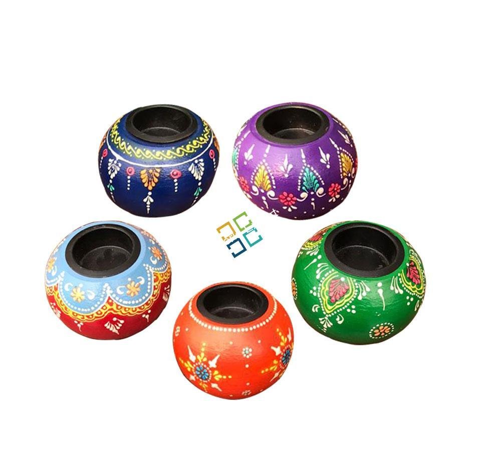 Wooden Candle Holder round shaped  for home decor (set of 5)