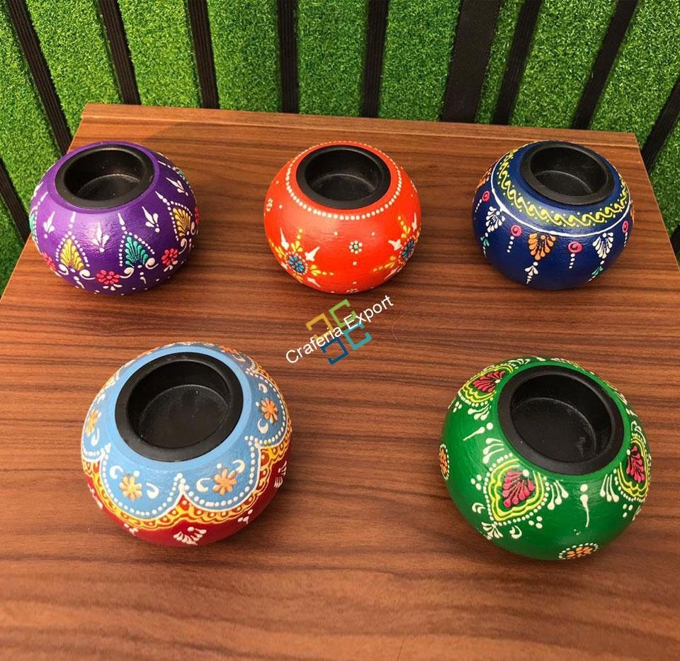 Wooden Candle Holder round shaped  for home decor (set of 5)