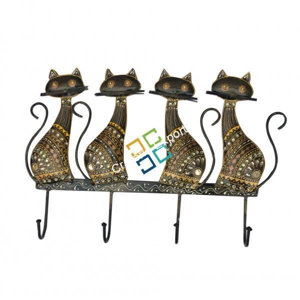 Beautiful four cats  with wrought iron key holder/ wall Hooks for wall decor