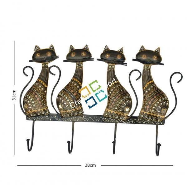 Beautiful four cats  with wrought iron key holder/ wall Hooks for wall decor