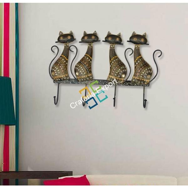 Beautiful four cats  with wrought iron key holder/ wall Hooks for wall decor