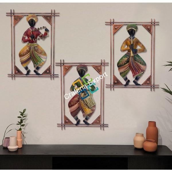 traditional Gujarati musical Men wall hanging showpiece for gift /home decoration (set of 3)