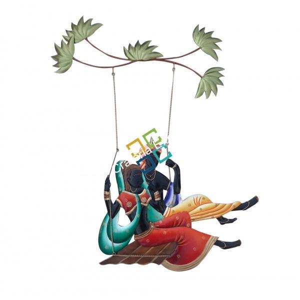 Radha Krishna Sitting on Jhula / Swing Wall Hanging for Decoration ,Diwali, Pooja , Gifts