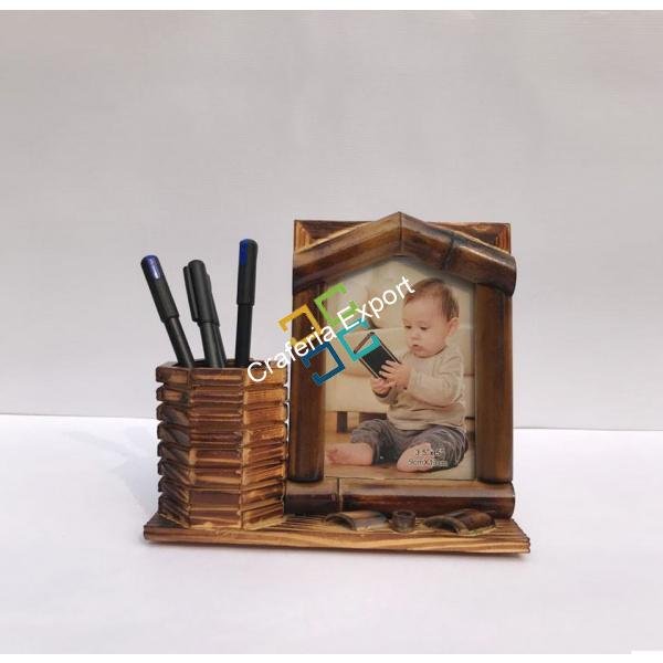 Wooden Pen holder / desk orangier with attach photo frame