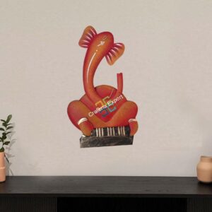 Antique Orange Ganesha palying Harmonium Wall Decor Showpiece for Home /Gifts Items