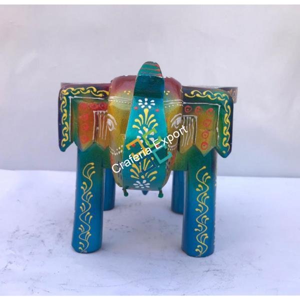 Elephant Shaped Hand painted Wooden Stool for home decor/table decor