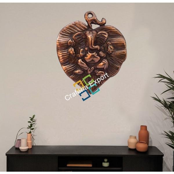 Handcrafted Metal Ganesha on palm leaf wall hanging showpiece/ gift idols