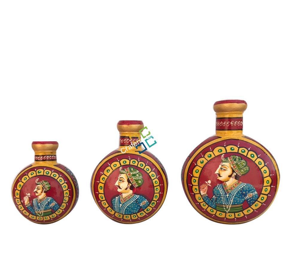 Handicrafted decorative flower pot painted by mughal shasak kalakriti (set of 3)