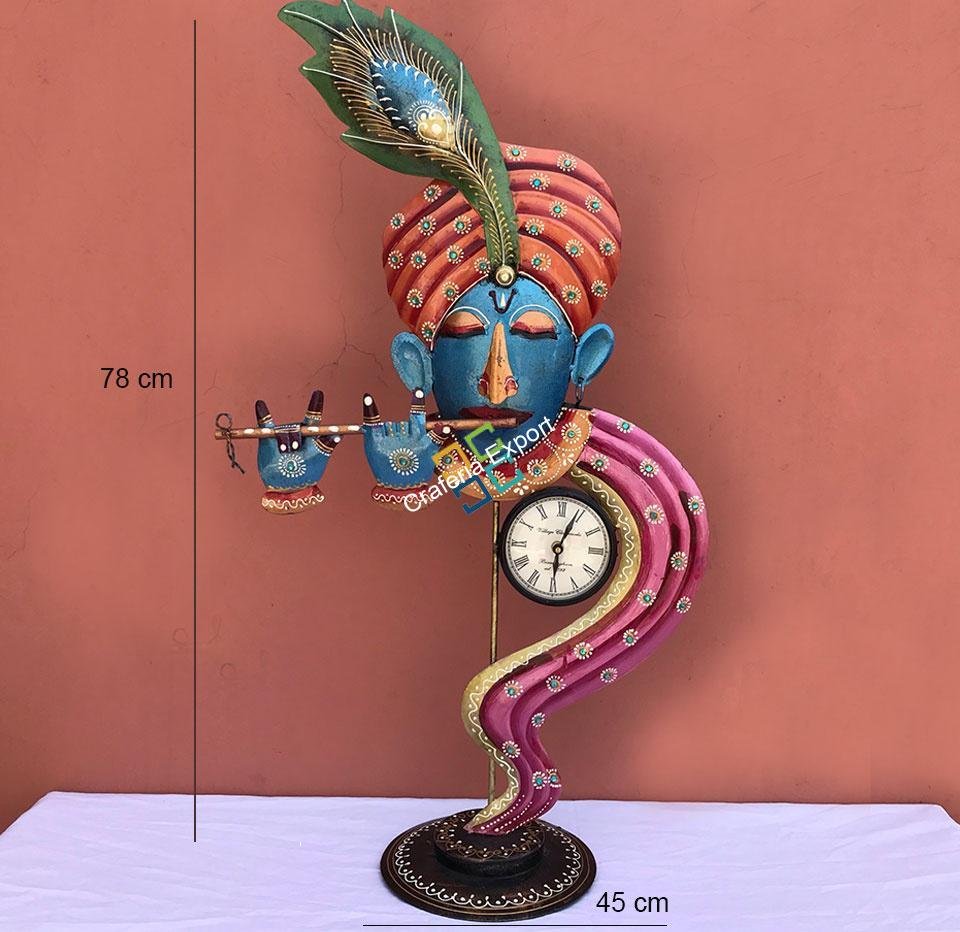 Multicoloured krishna table top clock/showpiece for home decor/office