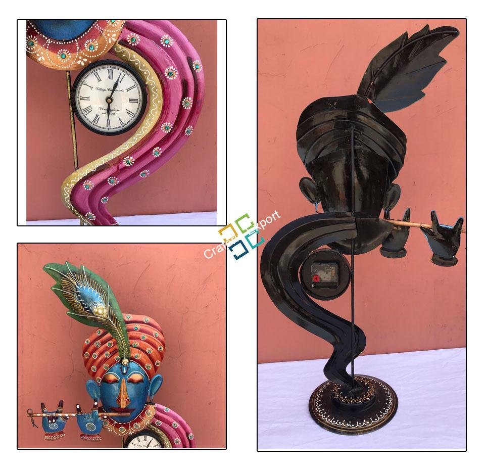 Multicoloured krishna table top clock/showpiece for home decor/office