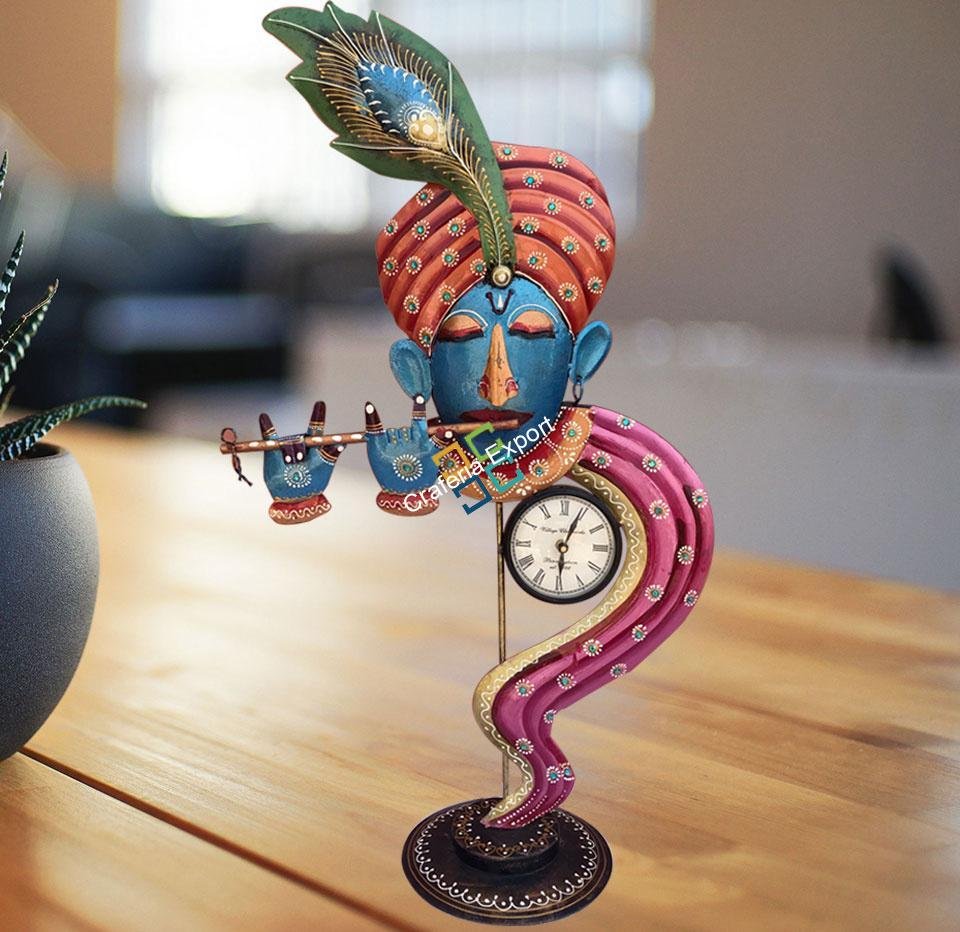 Multicoloured krishna table top clock/showpiece for home decor/office