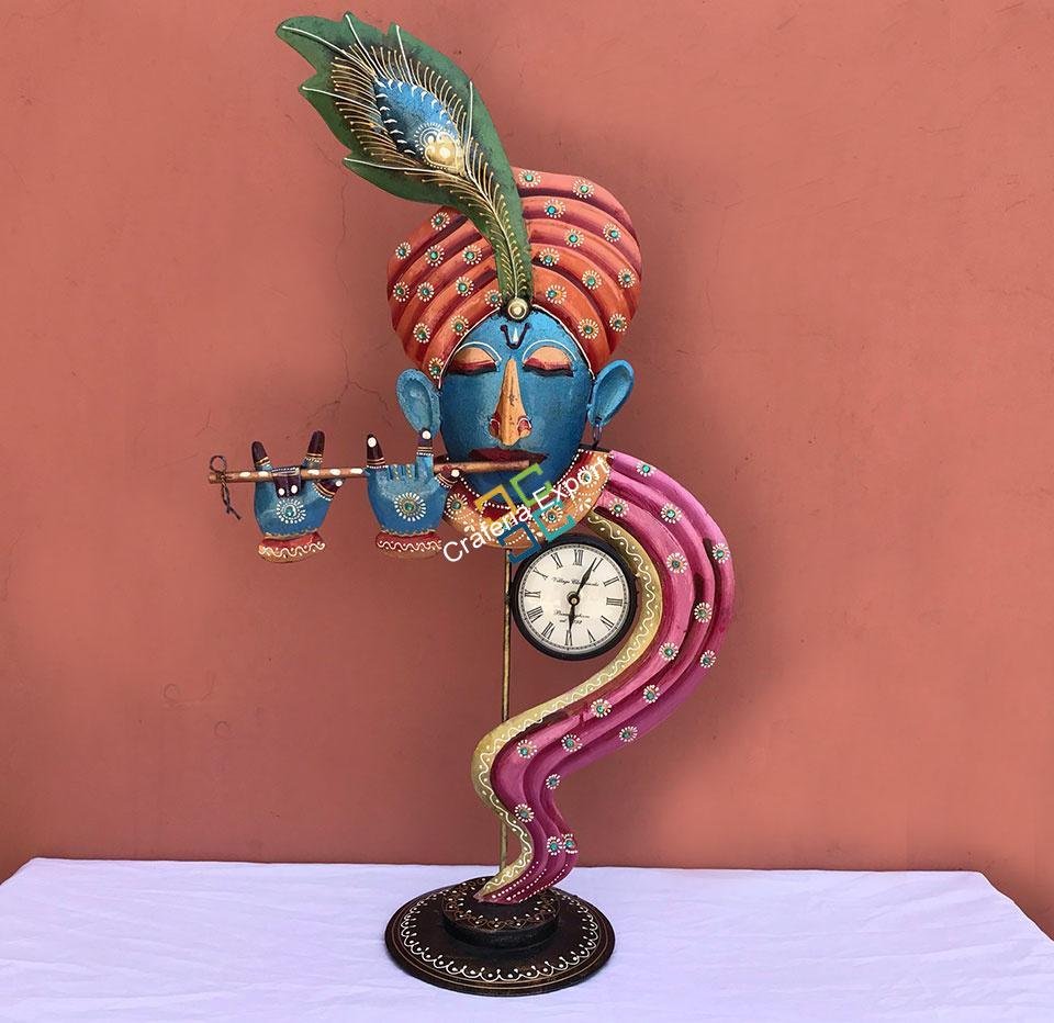 Multicoloured krishna table top clock/showpiece for home decor/office