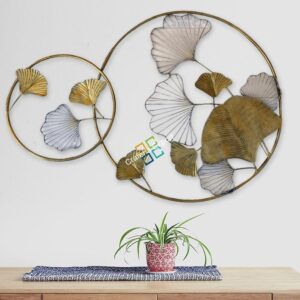 Elegant Round Double Flowers & Petals high Gloss Golden Wall Art Hanging