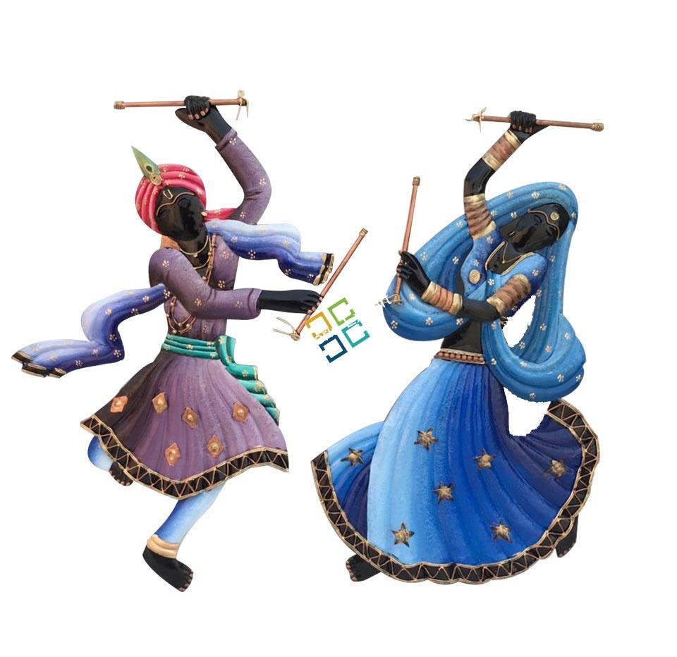 Classic Multicolor Men & Women Playing Dandiya Wall Hanging Showpiece For Home Decoration