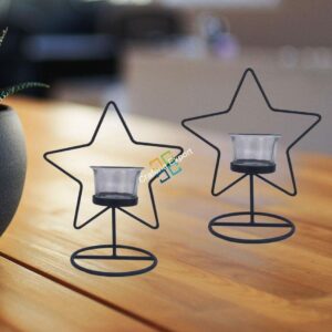 Star Shape Metal Table Top Tea Light Candle Holder Stand (Set Of 2)