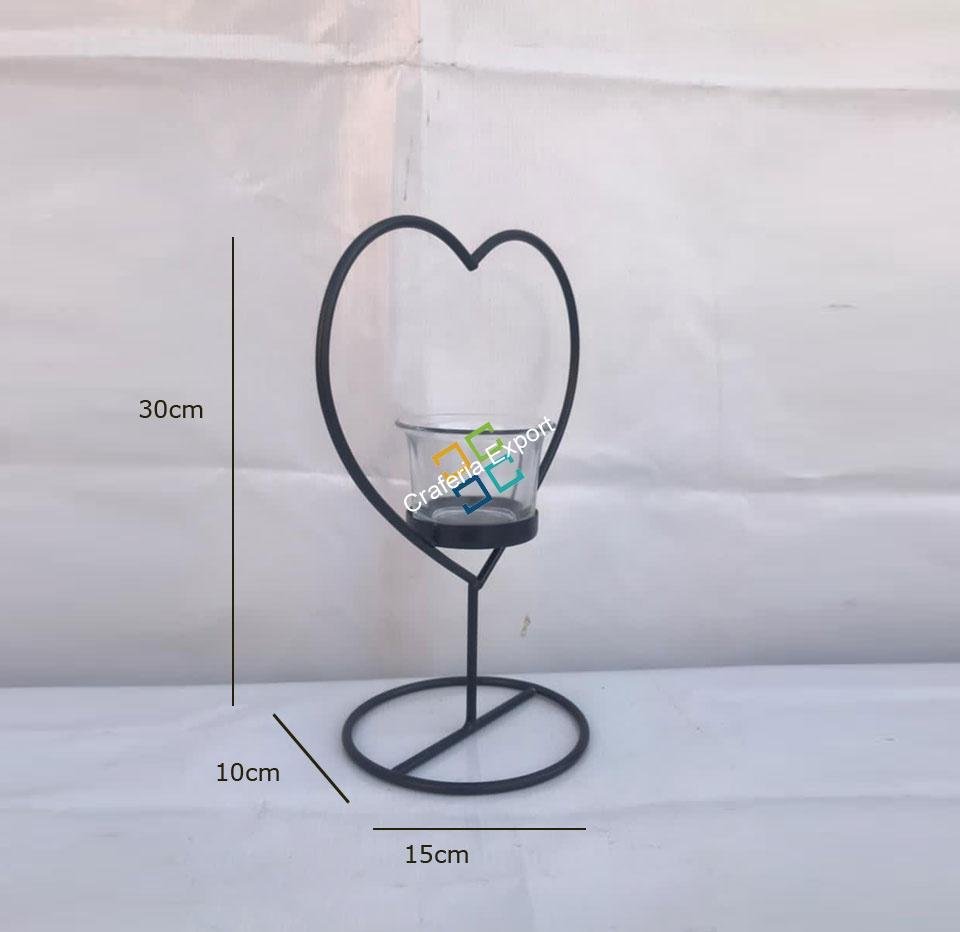 Heart Shape Metal Table Top T-Light Candle Holder Stand (Set Of 2)