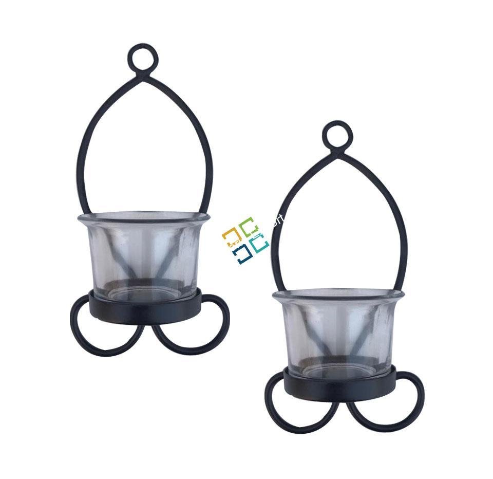 Leaf Shape Metal Wall Hanging Tea Light Candle Holder Stand  (set of 2)
