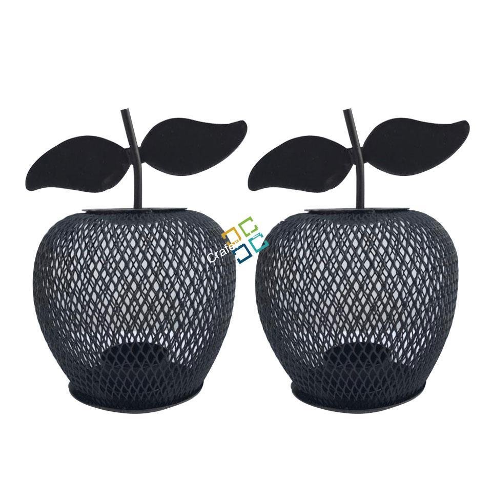 Apple Cage Shape Metal Table Top Tea Light Candle Holder Stand (Set Of 2)